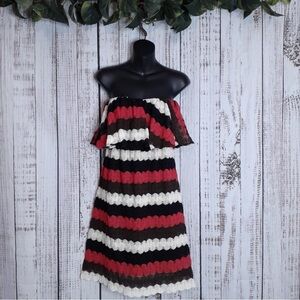 Judith March strapless crocheted chevron striped flowy retro dress